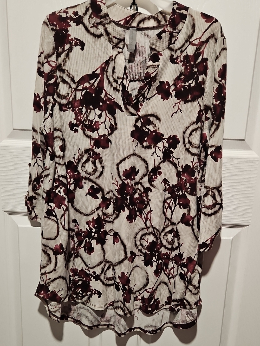 Honeyme Ivory Tunic with Burgundy Floral Design